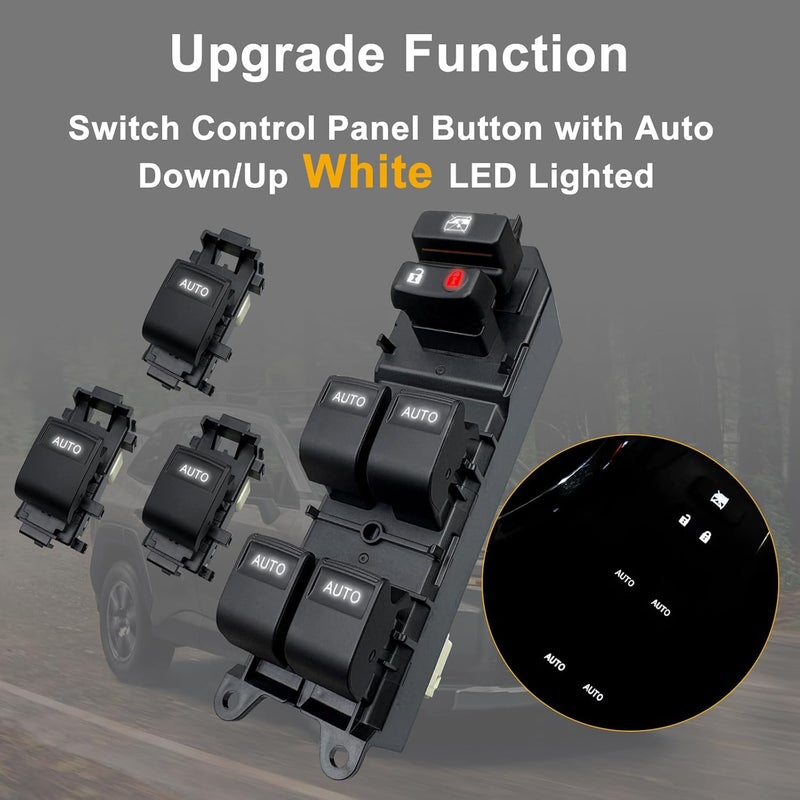 BELGEMAY Power Window Master Switch with Auto-Up/Down & White Backlight - Compatible with 2007-2012 RAV4 (Part 84820-12520) Plug & Play, Includes Pry Tool - Image 3